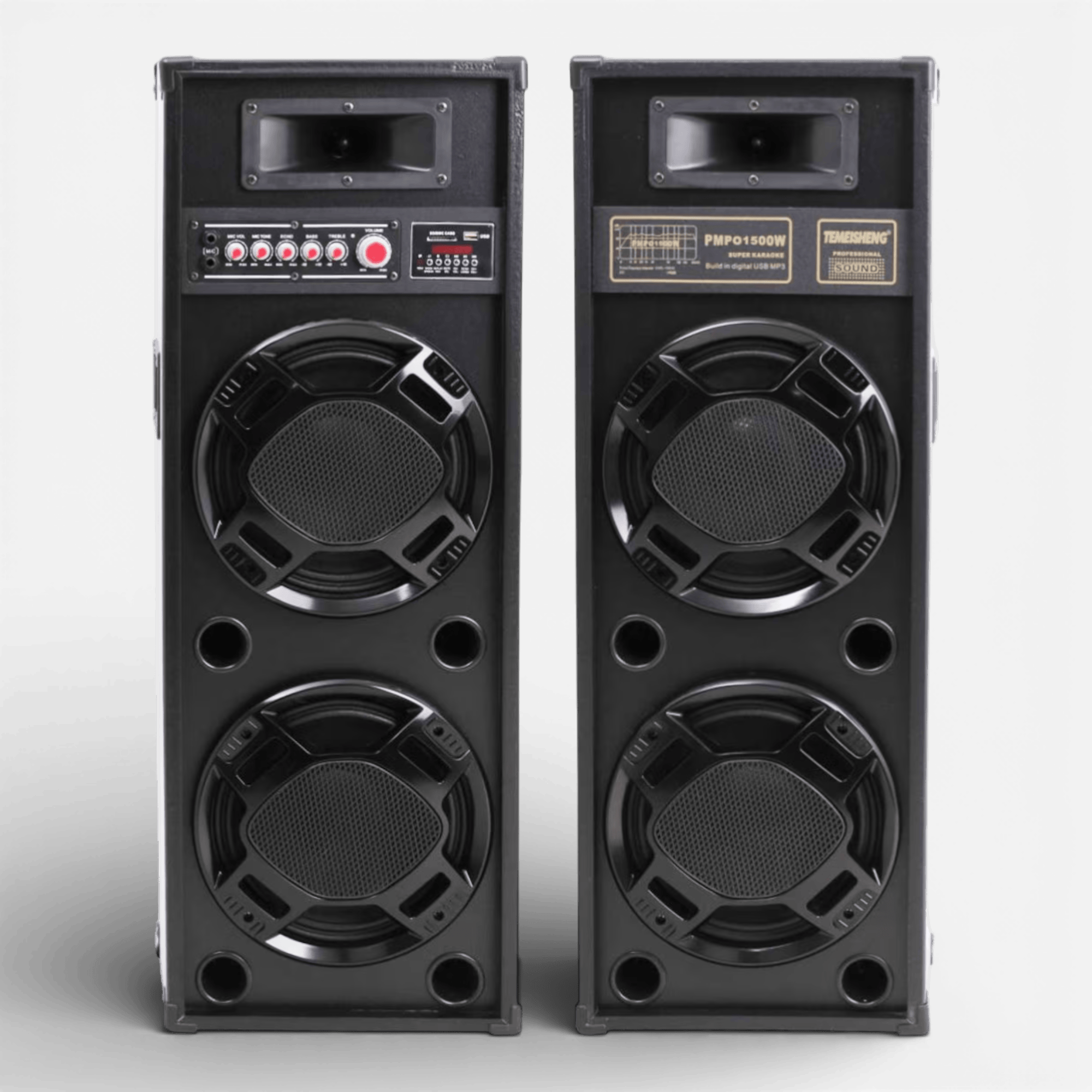 Set Boxe Active Profesionale 2308sm 600W, 95 cm, 4 Difuzoare 25 cm, Karaoke, Bluetooth, USB, Radio FM, Ecran LCD – Include Microfon și Telecomandă