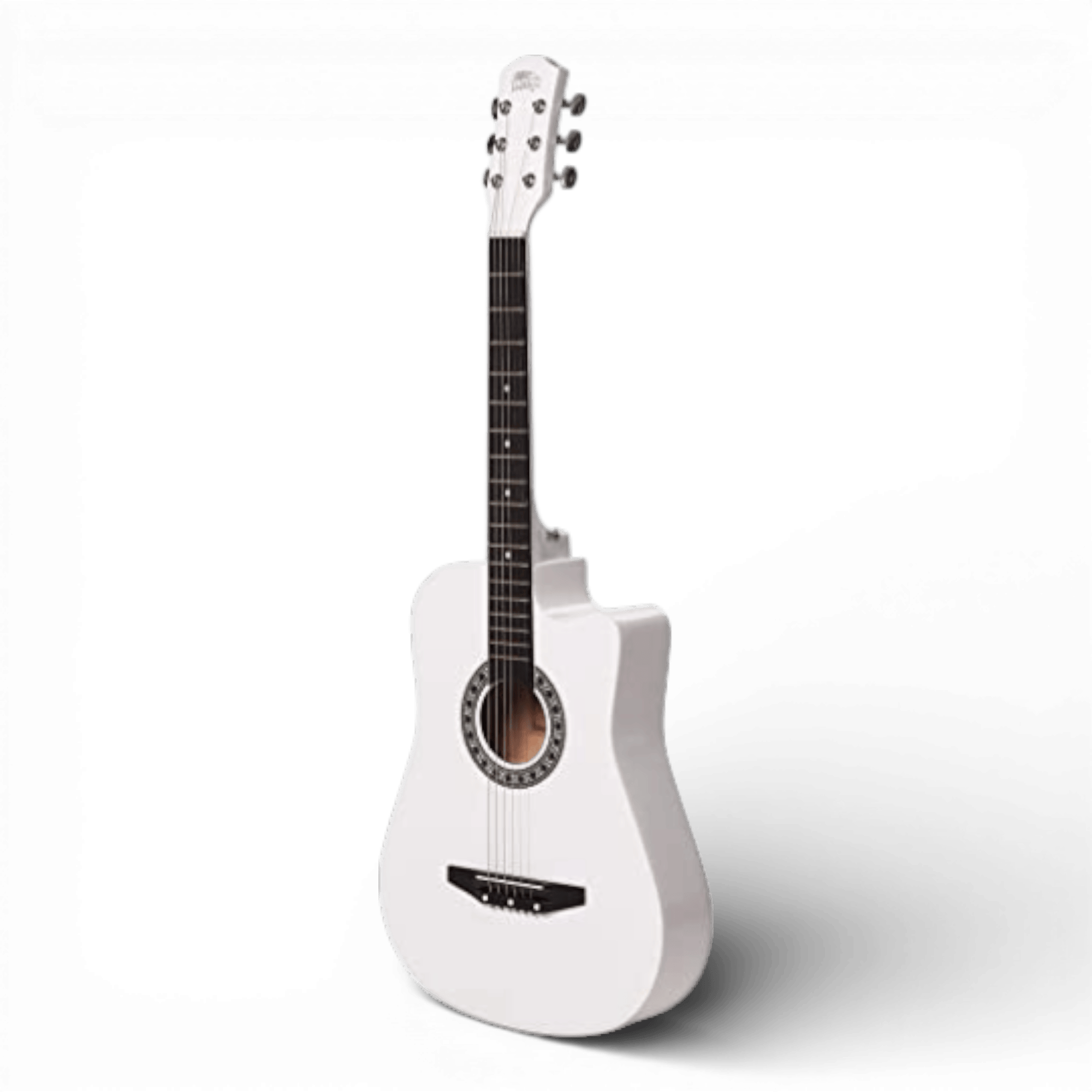 Chitara Acustica Alba 4/4 38" ( 95 x 35 cm ), pentru Incepatori si Adulti, Recomandata peste 8-10 Ani, 6 Corzi Metalice, 20 De Taste