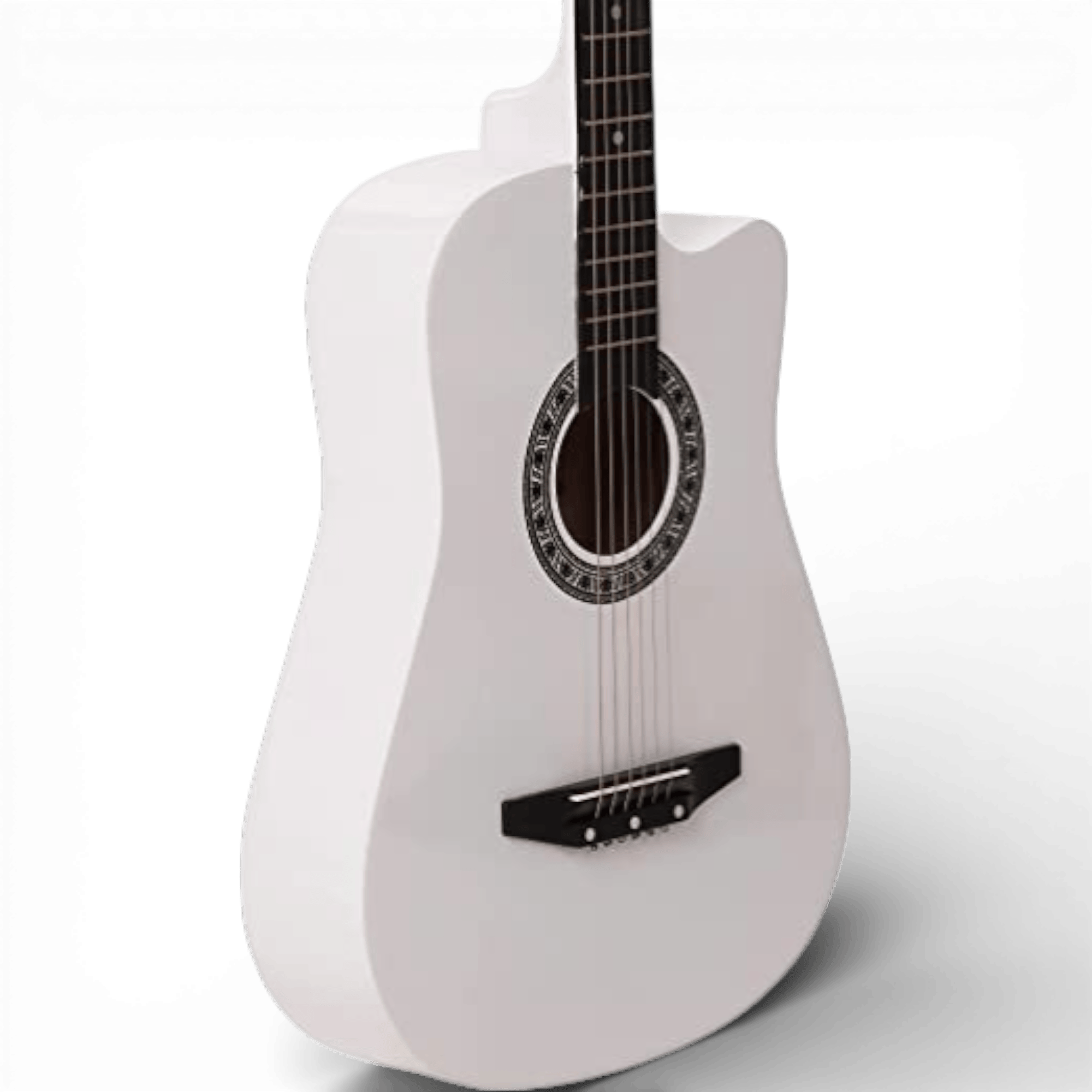 Chitara Acustica Alba 4/4 38" ( 95 x 35 cm ), pentru Incepatori si Adulti, Recomandata peste 8-10 Ani, 6 Corzi Metalice, 20 De Taste