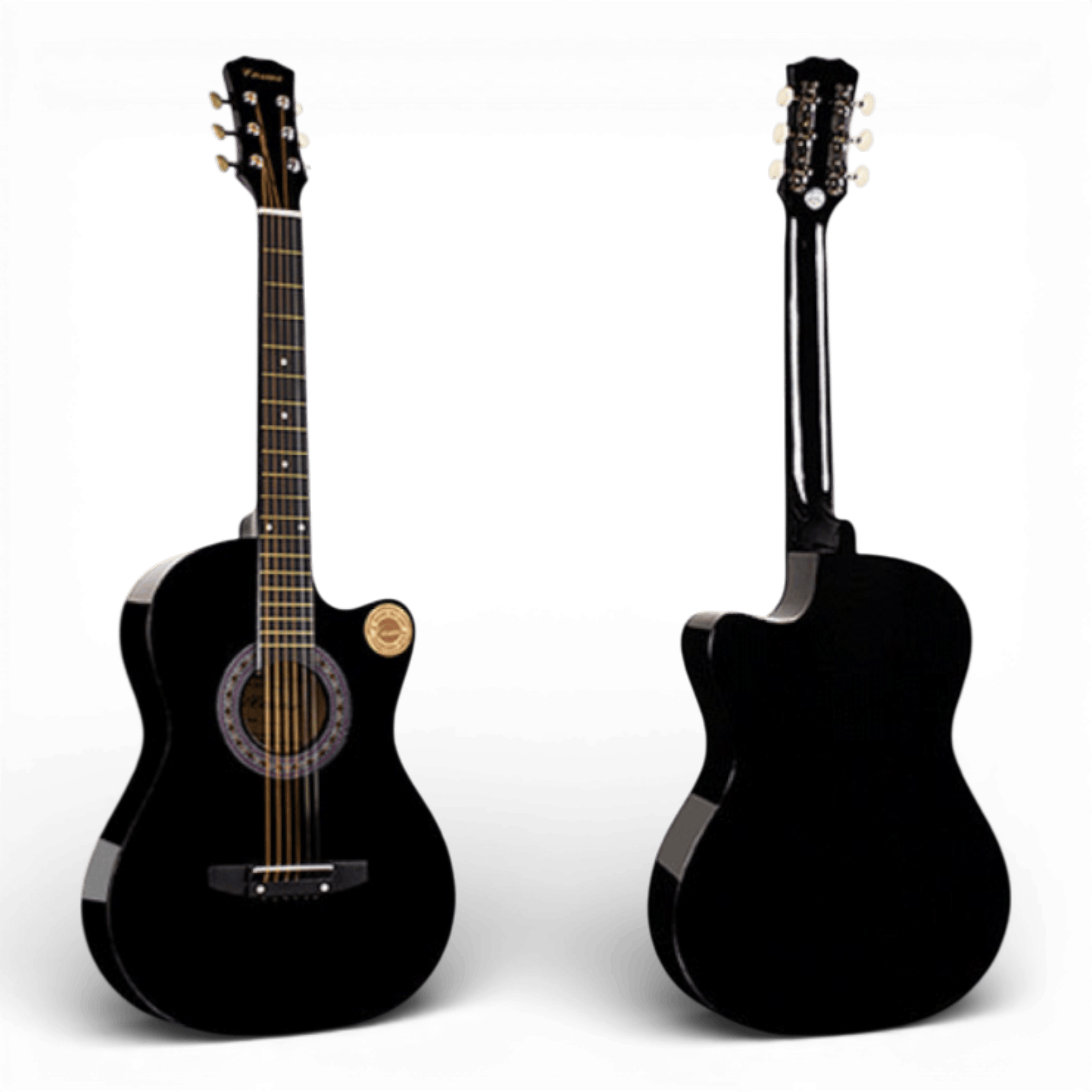 Chitara Acustica Negru 4/4 38" ( 95 x 35 cm ), pentru Incepatori si Adulti, Recomandata peste 8-10 Ani, 6 Corzi Metalice, 20 De Taste