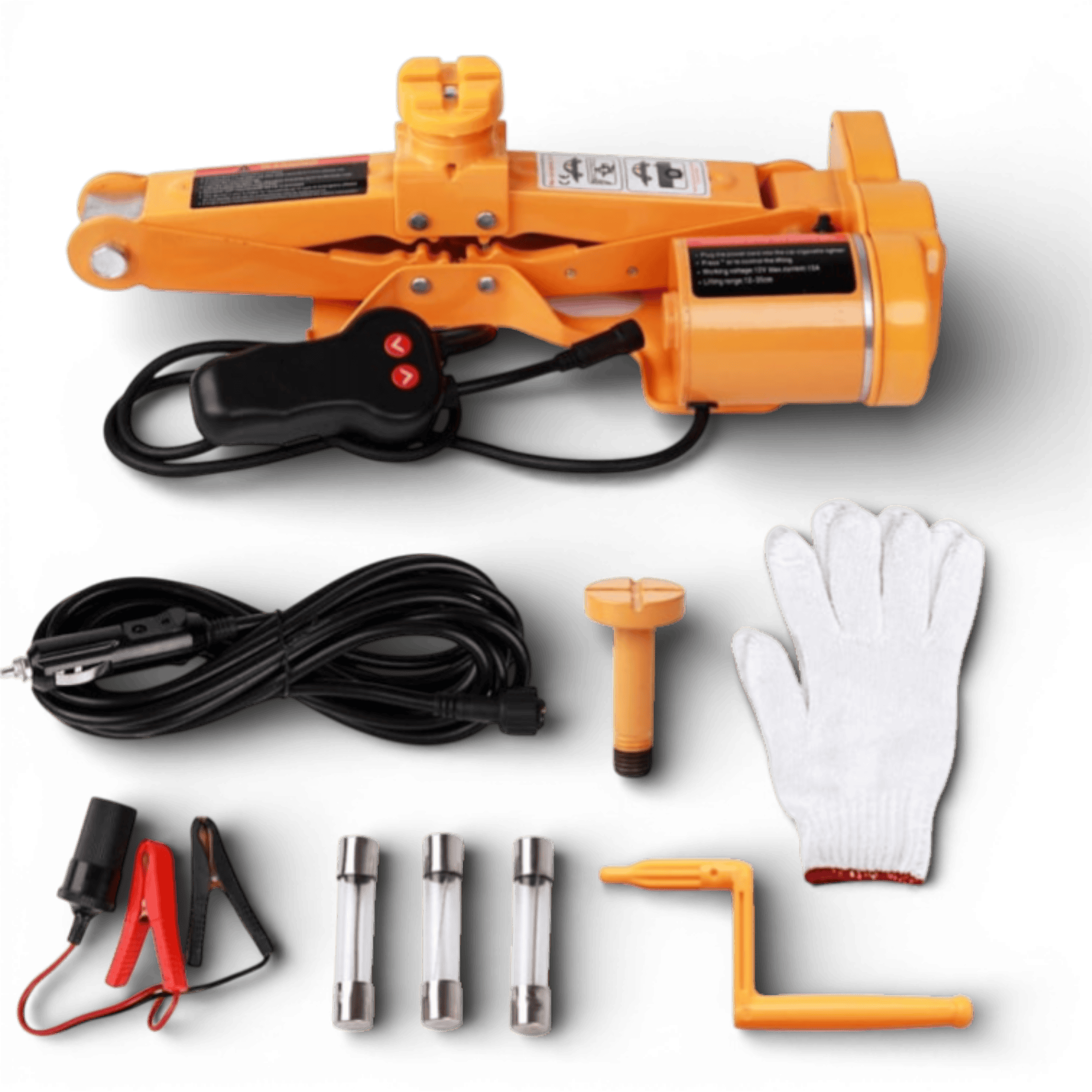 Cric auto AEIDEN electric tip foarfeca 12V cu trusa completa – 3 tone, portabil, cu telecomanda, cleme pentru baterie, cablu lung, manusi si cutie de transport, ideal pentru schimbarea rotilor si reparatii