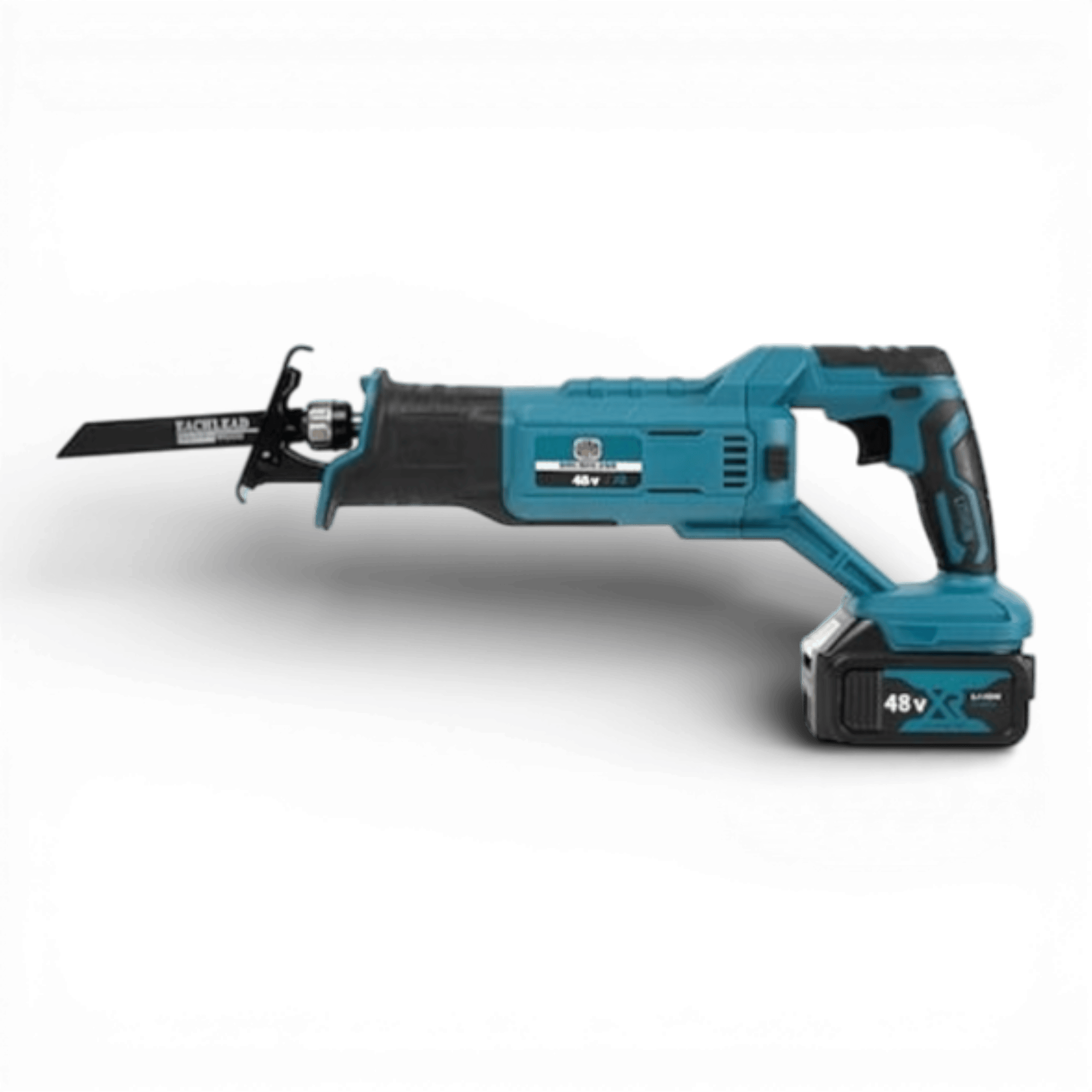 Fierastrau tip sabie AEIDEN cu 2 acumulatori 48V, 5000 mAh, mandrina autoblocanta, 4 bucati panza diferite modele, 1 incarcator, valiza compacta de transport, Albastru