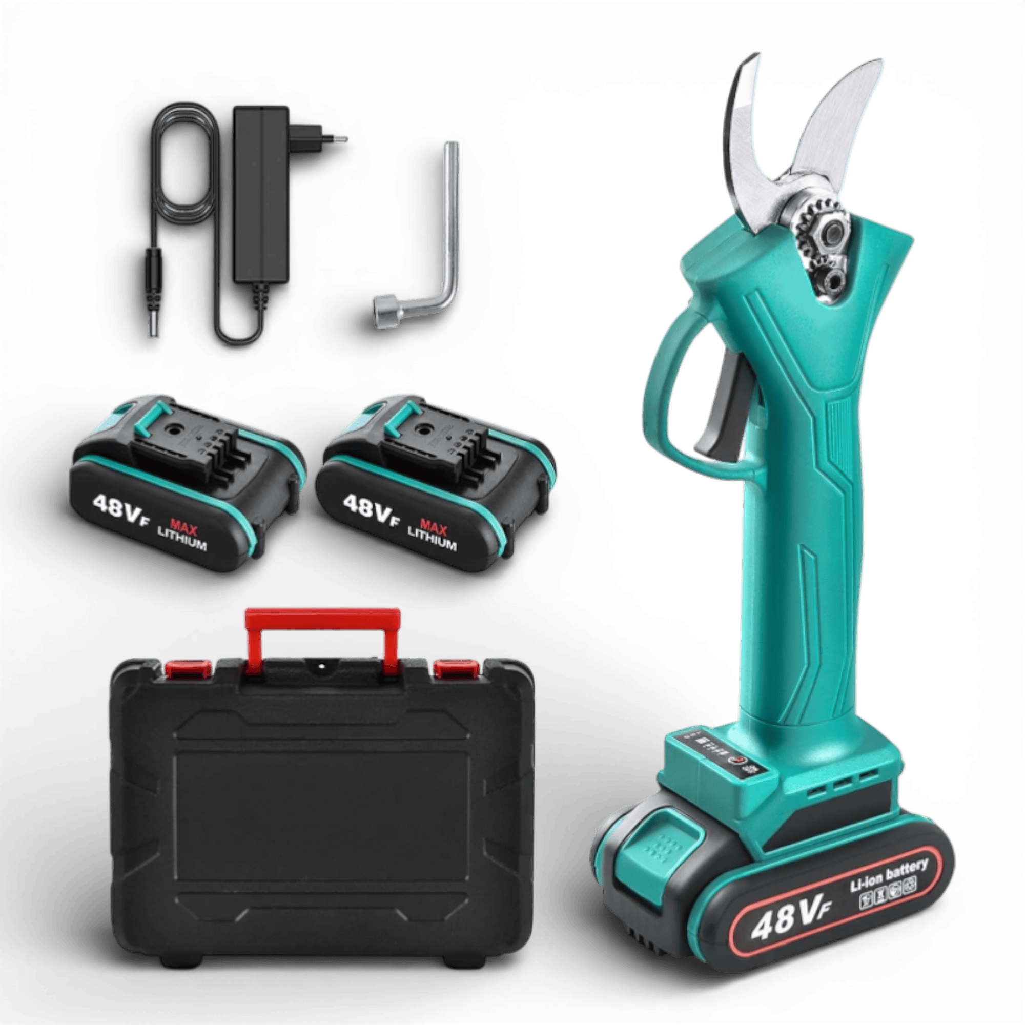 Foarfeca electrica pentru gradinarit AEIDEN 500W, 2 acumulatori 48V 8Ah, lama SK5, taiere 30mm, cu incarcator si valiza