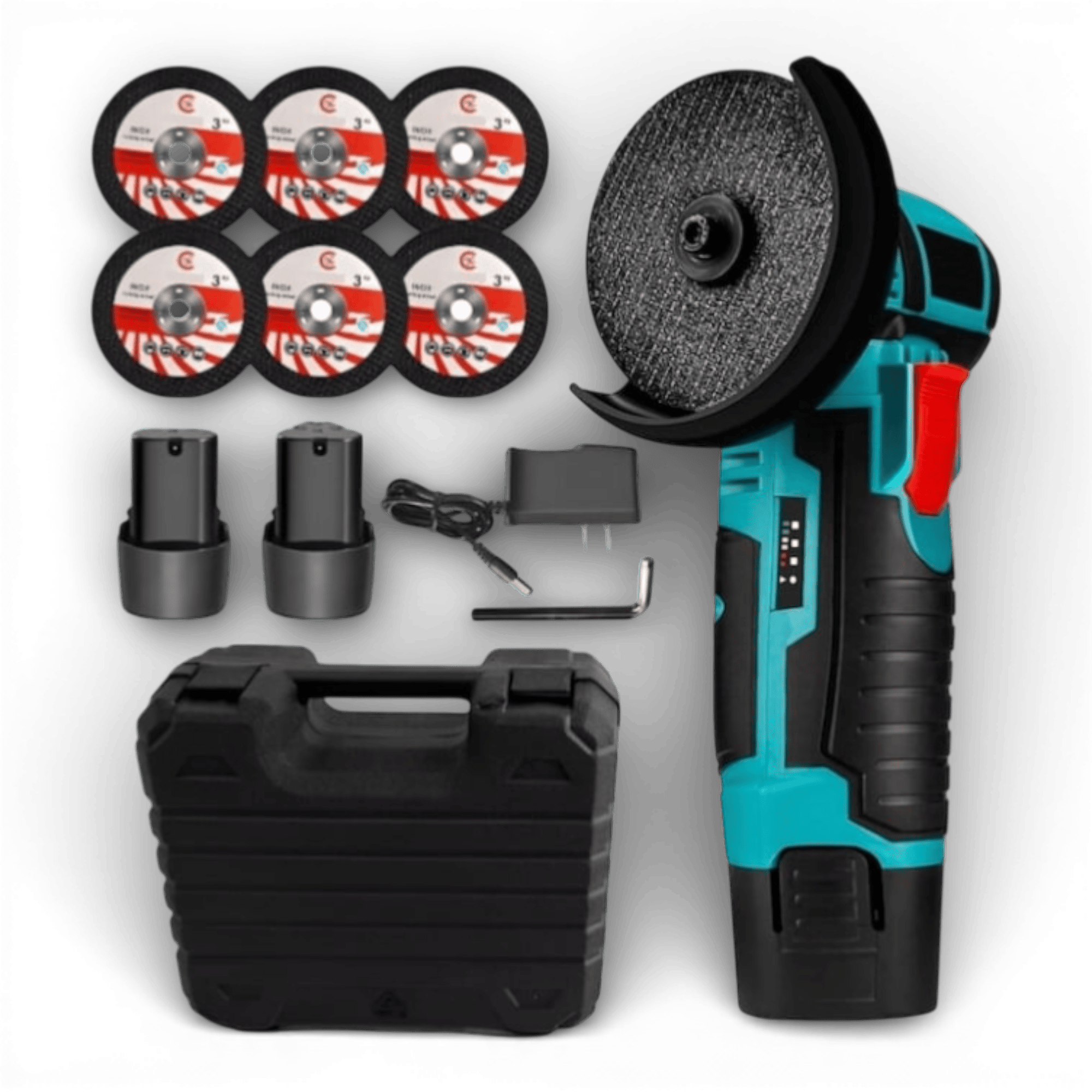 Mini polizor flex unghiular portabil AEIDEN ® 2 acumulatori 48V, 750W, 1500 mAh, 19500 rpm, 6 discuri 76 mm, soft start, autonomie mare, design modern, Verde/Negru