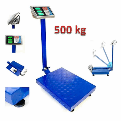 Cantar Electronic 500kg cu acumulator si platforma metalica din tabla striata, brat rabatabil