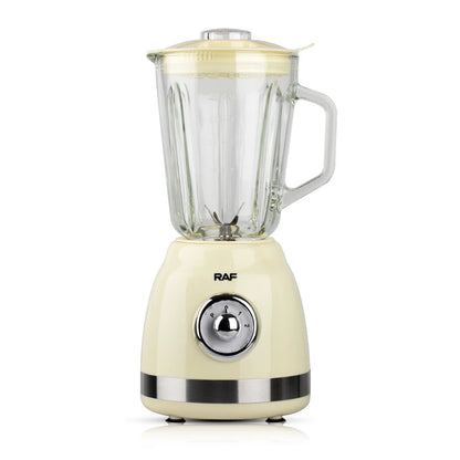 Blender Electric de sticla 2 in 1 RAF® , 1000 W cu Rasnita de Cafea, capacitate recipient 1.5L, 2 trepte viteza, Crem Metalic