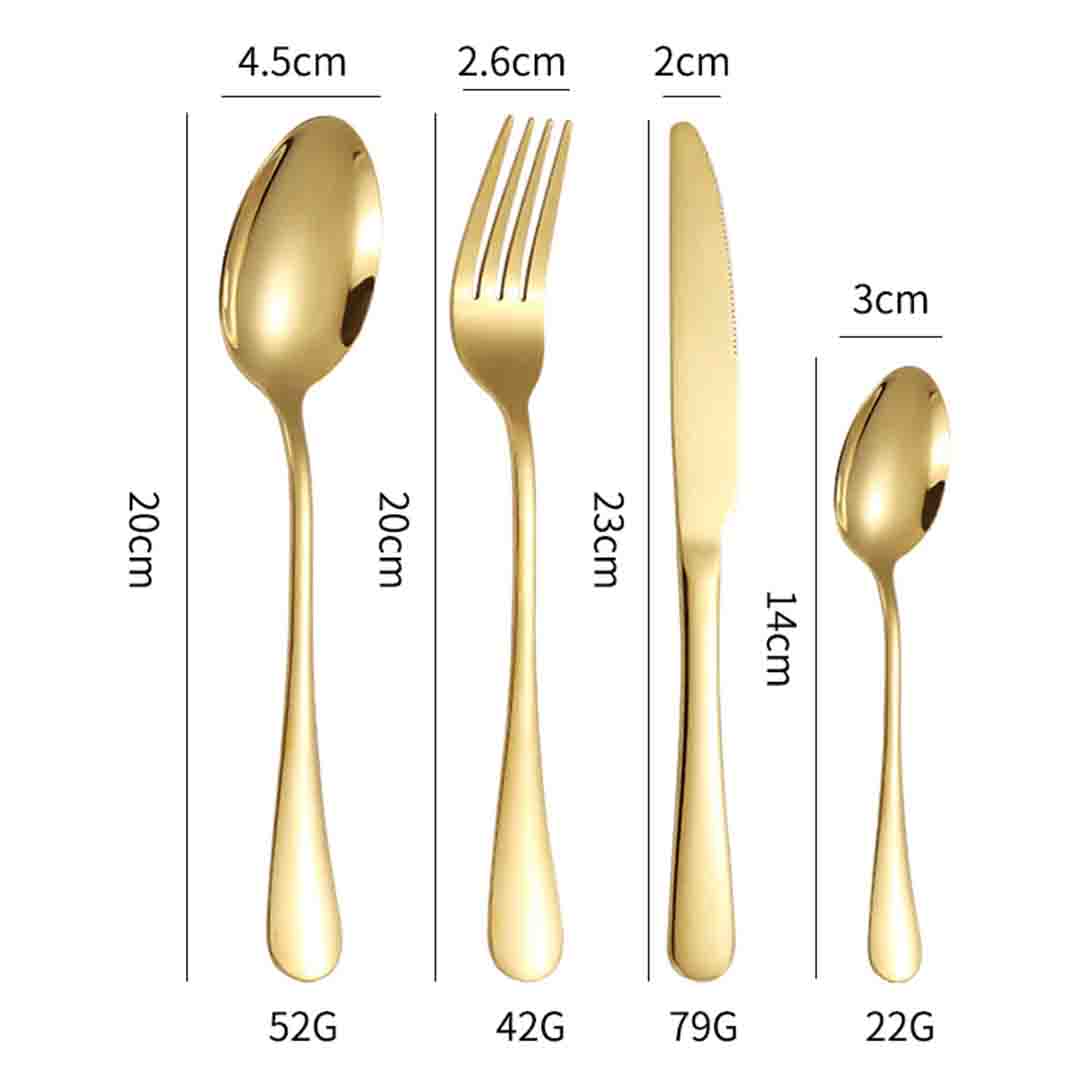 Cutlery Set 24 Pieces, Stand, Stainless Steel, Gold and White, Luxury