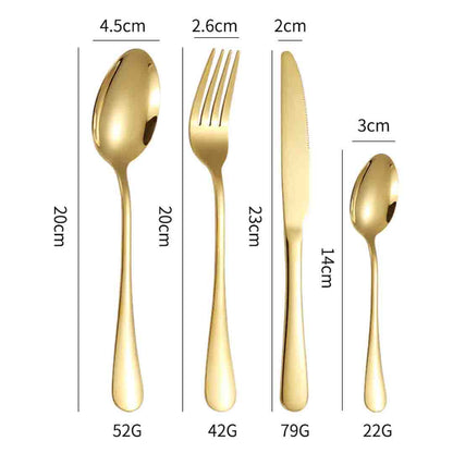 Cutlery Set 24 Pieces, Stand, Stainless Steel, Gold and White, Luxury