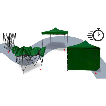 Cort Pavilion cu 3 Pereti Laterali si Cadru Pliabil pentru Gradina sau Evenimente, Dimensiuni 3x3m, Culoare verde.