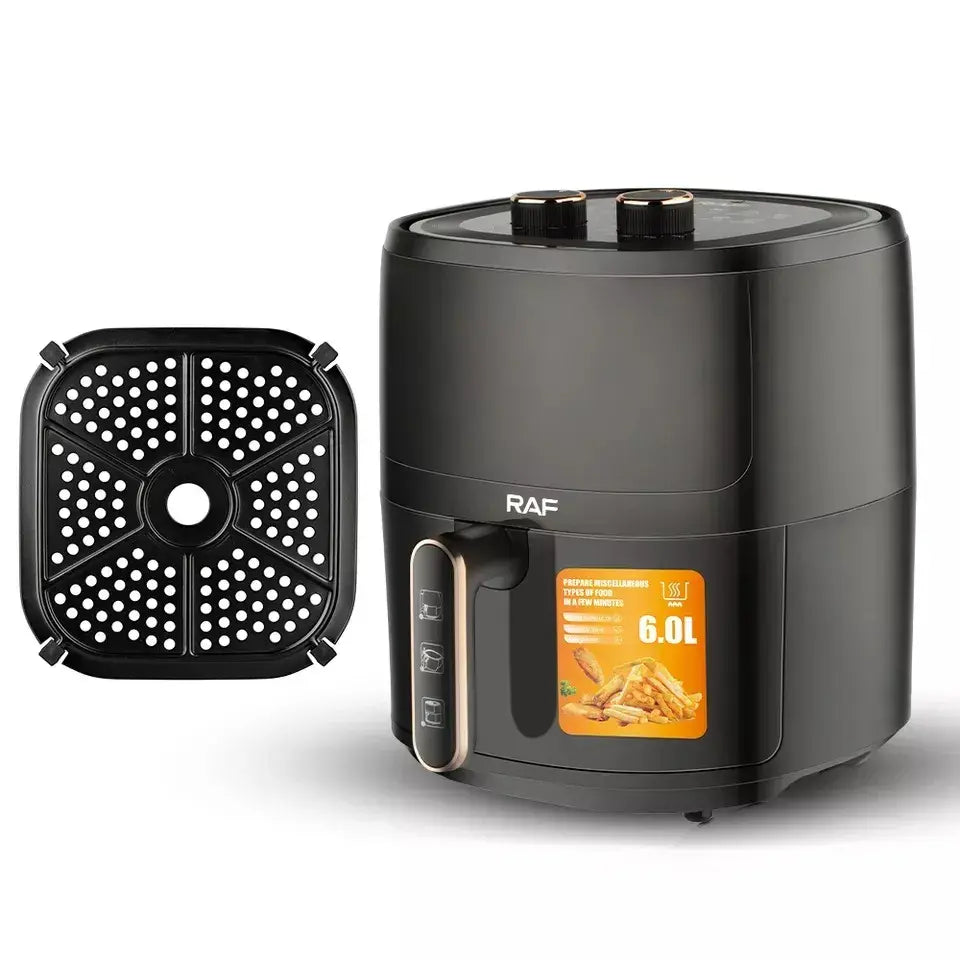 Air Fryer RAF-5324B, Friteuza cu aer cald, Fara ulei, Capacitate 6L, 1500W, Negru