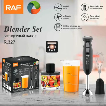 Set Blender de Mana 4 in 1, RAF, 800W cu 2 Viteze si Functie Turbo