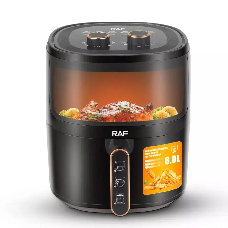 Air Fryer RAF-5324B, Friteuza cu aer cald, Fara ulei, Capacitate 6L, 1500W, Negru