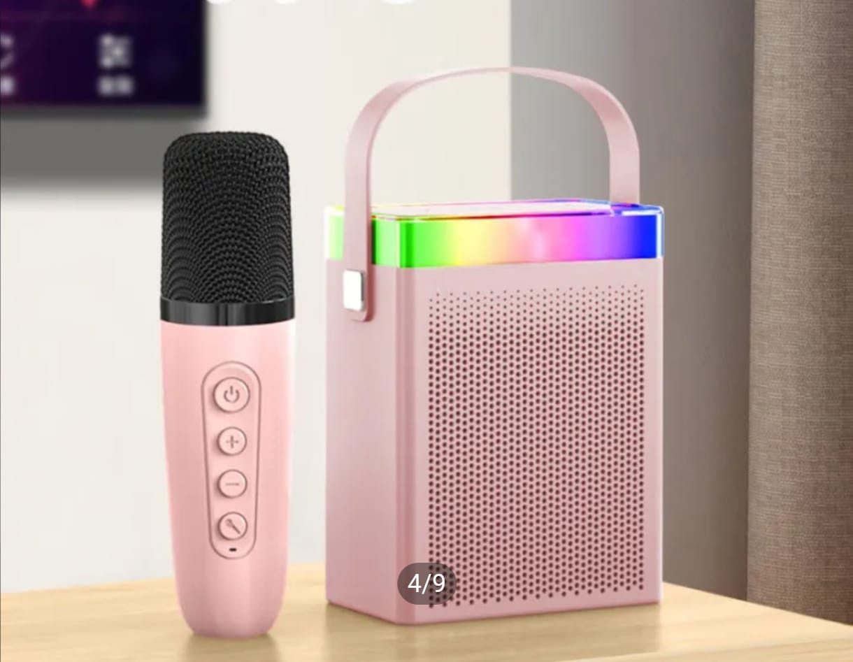 Boxa de karaoke cu microfon wireless, difuzor portabil cu lumina RGB LED