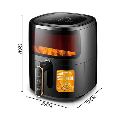 Air Fryer RAF R5330W, Friteuza cu aer cald, Fara ulei cu Display Digital, Capacitate 6L, 1500W, Negru