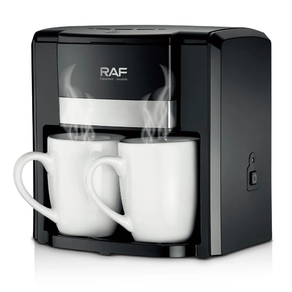 Aparat de cafea RAF 1000W cu 2 cani ceramice si lingura de masurare incluse, 420ml