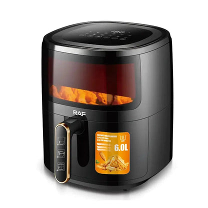 Air Fryer RAF R5330W, Friteuza cu aer cald, Fara ulei cu Display Digital, Capacitate 6L, 1500W, Negru