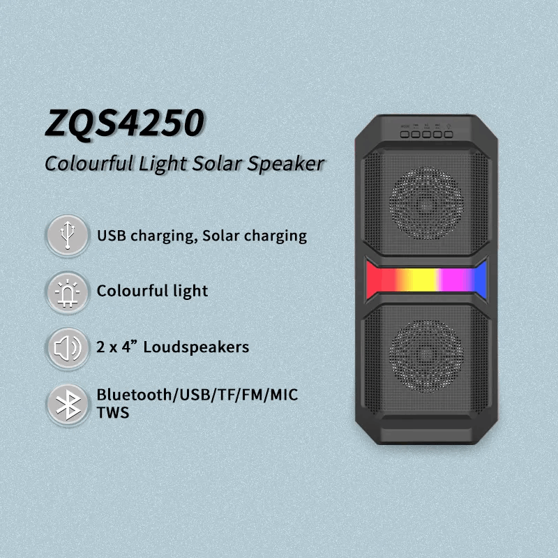 Boxa portabila Wireless ZQS4250, Putere 8W, Lumini LED, Bluetooth, Suport SD Card, USB, Acumulator 1800 Mah, microfon cadou