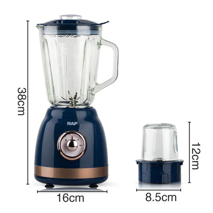 Blender Electric de sticla 2 in 1 RAF® , 1000 W cu Rasnita de Cafea, capacitate recipient 1.5L, 2 trepte viteza, Crem Metalic