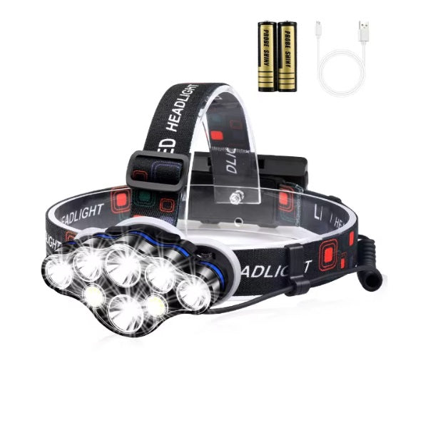 Premium headlamp, with 8 LEDs, waterproof, 13000 lm, white/red light