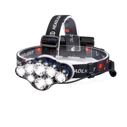 Premium headlamp, with 8 LEDs, waterproof, 13000 lm, white/red light