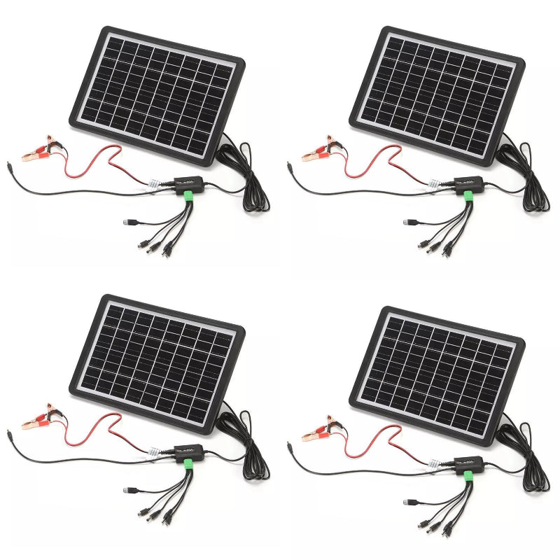 Set 4x Panou Solar portabil cu regulator, 15 W, tensiune 16V / 9V / 6V, 15W, Port multi USB, IP65, Incarcare dispozitive electronice sau baterii auto si moto, Negru.