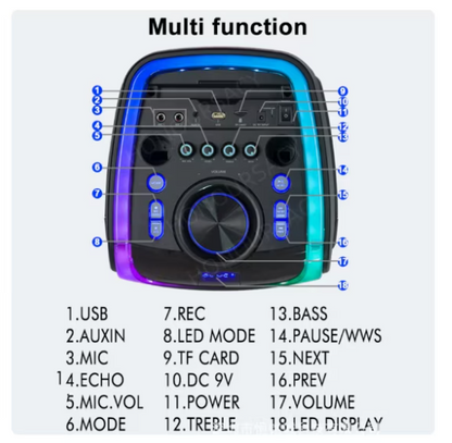 Boxa portabila bluetooth, D-2806, USB, Radio FM, microfon, joc de lumini RGB