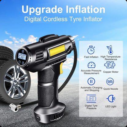 Multifunctional portable compressor, 12V, 10 bar, LED digital display, car cigarette lighter supply