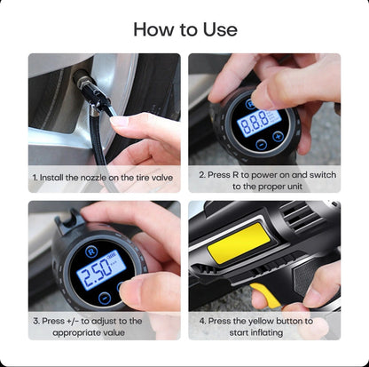 Multifunctional portable compressor, 12V, 10 bar, LED digital display, car cigarette lighter supply