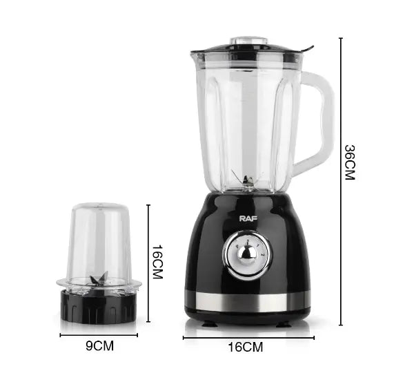 Blender Electric de sticla 2 in 1 RAF® , 1000 W cu Rasnita de Cafea, capacitate recipient 1.5L, 2 trepte viteza, Negru