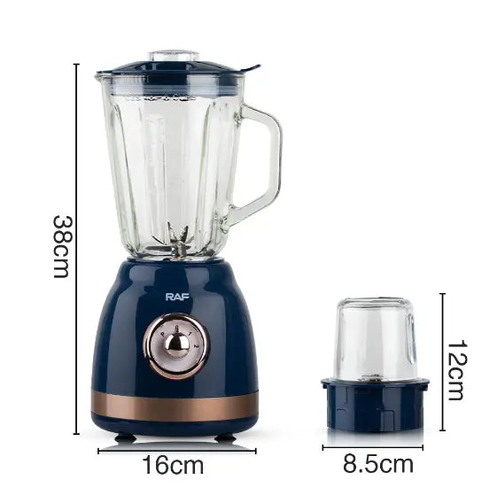 Blender Electric de sticla 2 in 1 RAF® , 1000 W cu Rasnita de Cafea, capacitate recipient 1.5L, 2 trepte viteza, Albastru