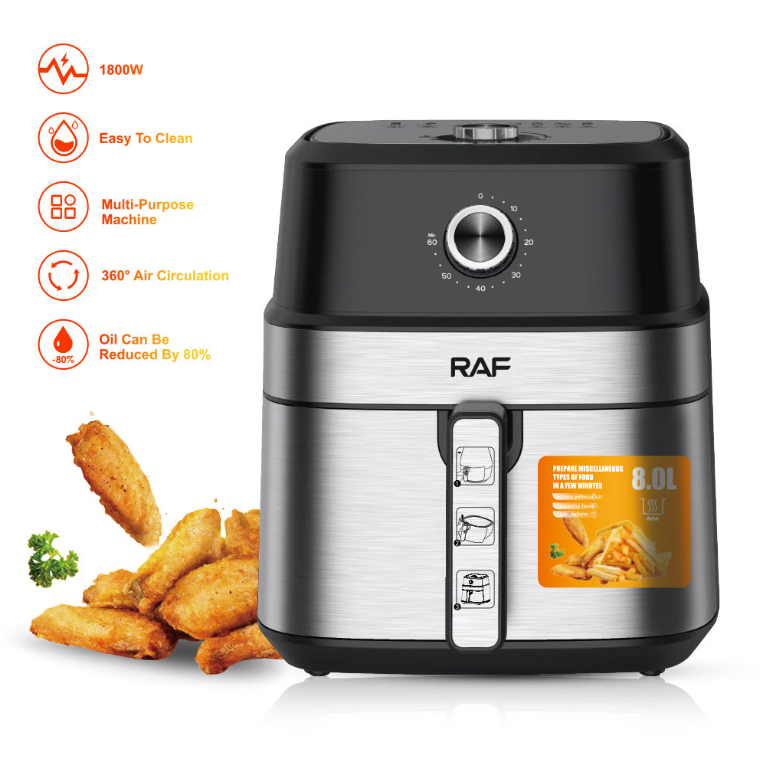 Air Fryer RAF-5319, Friteuza cu aer cald, Fara ulei, Capacitate 8L, 1800W, Negru