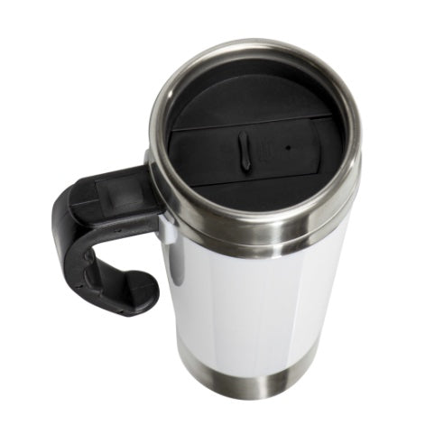 Cana termica cu capac, Selft Stirring Mug, Inox, Sistem auto-amestecare, 400 ml, Alb