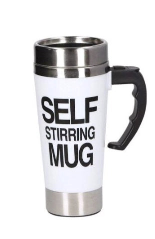 Cana termica cu capac, Selft Stirring Mug, Inox, Sistem auto-amestecare, 400 ml, Alb