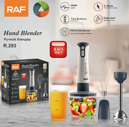 Blender de mana profesional, RAF, 4 in 1, Cana 500ml, Tel, Tocator, putere 600W