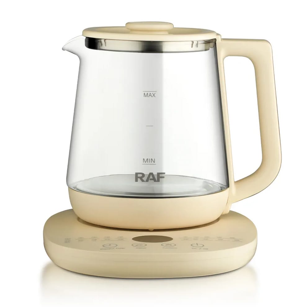 Ceainic Electric RAF 7937, 800W, 1.5l, din Sticla de Borosilicat, Fara Fir, cu Sistem de Programare 24h