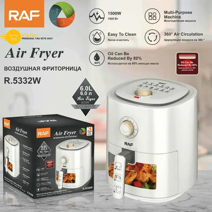 Air Fryer RAF R5332W, Friteuza cu aer cald, Fara ulei, capacitate 6L, 1500W, Alb