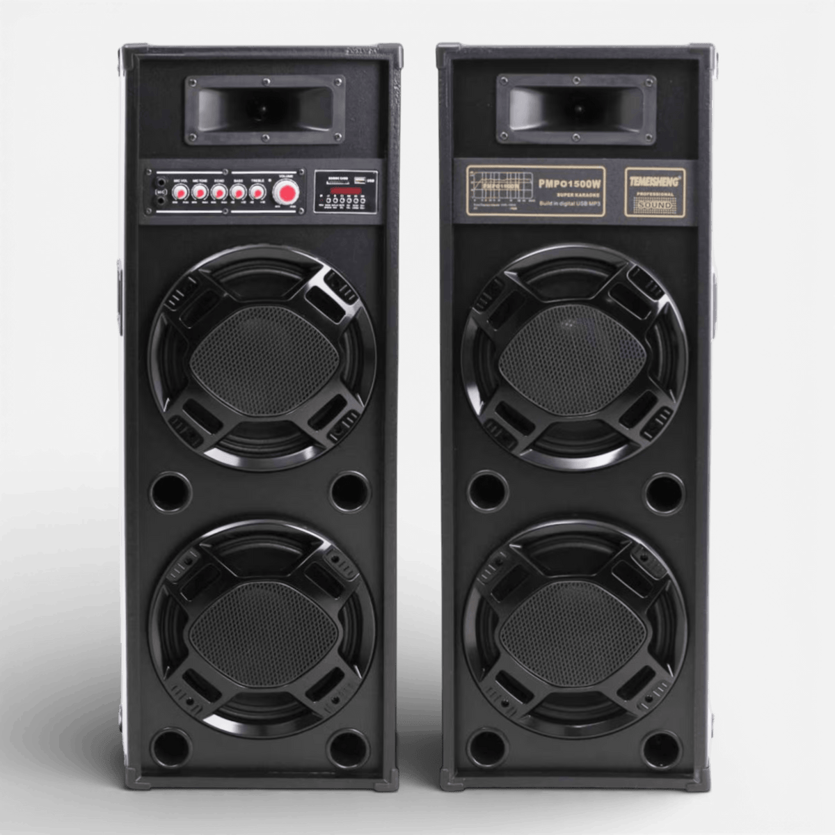 Set Boxe Active Profesionale 2308sm 600W, 95 cm, 4 Difuzoare 25 cm, Karaoke, Bluetooth, USB, Radio FM, Ecran LCD – Include Microfon și Telecomandă