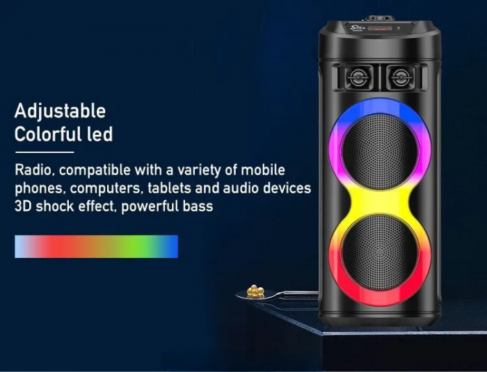 XL 300W Professional Speaker, 2 Speakers 6.5 INCH, High Autonomy + Super Bass + Light Game, Karaoke, Connection. Bluetooth, USB, RadioFM, Gift Bluetooth Headset + USB Stick + Microphone