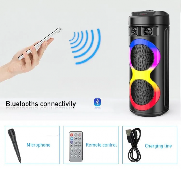 XL 300W Professional Speaker, 2 Speakers 6.5 INCH, High Autonomy + Super Bass + Light Game, Karaoke, Connection. Bluetooth, USB, RadioFM, Gift Bluetooth Headset + USB Stick + Microphone