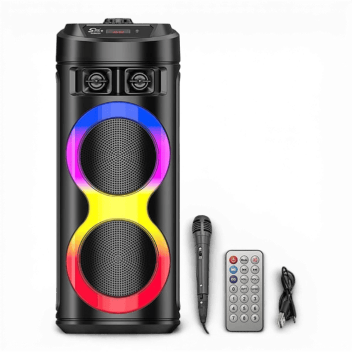 Boxa Profesionala AEIDEN®  XL 300W, 2 Difuzoare 6.5 INCH, Autonomie Mare + Super Bass + Joc Lumini, Karaoke, Conex. Bluetooth, USB, RadioFM, Cadou Casca Bluetooth + Stick USB + Microfon