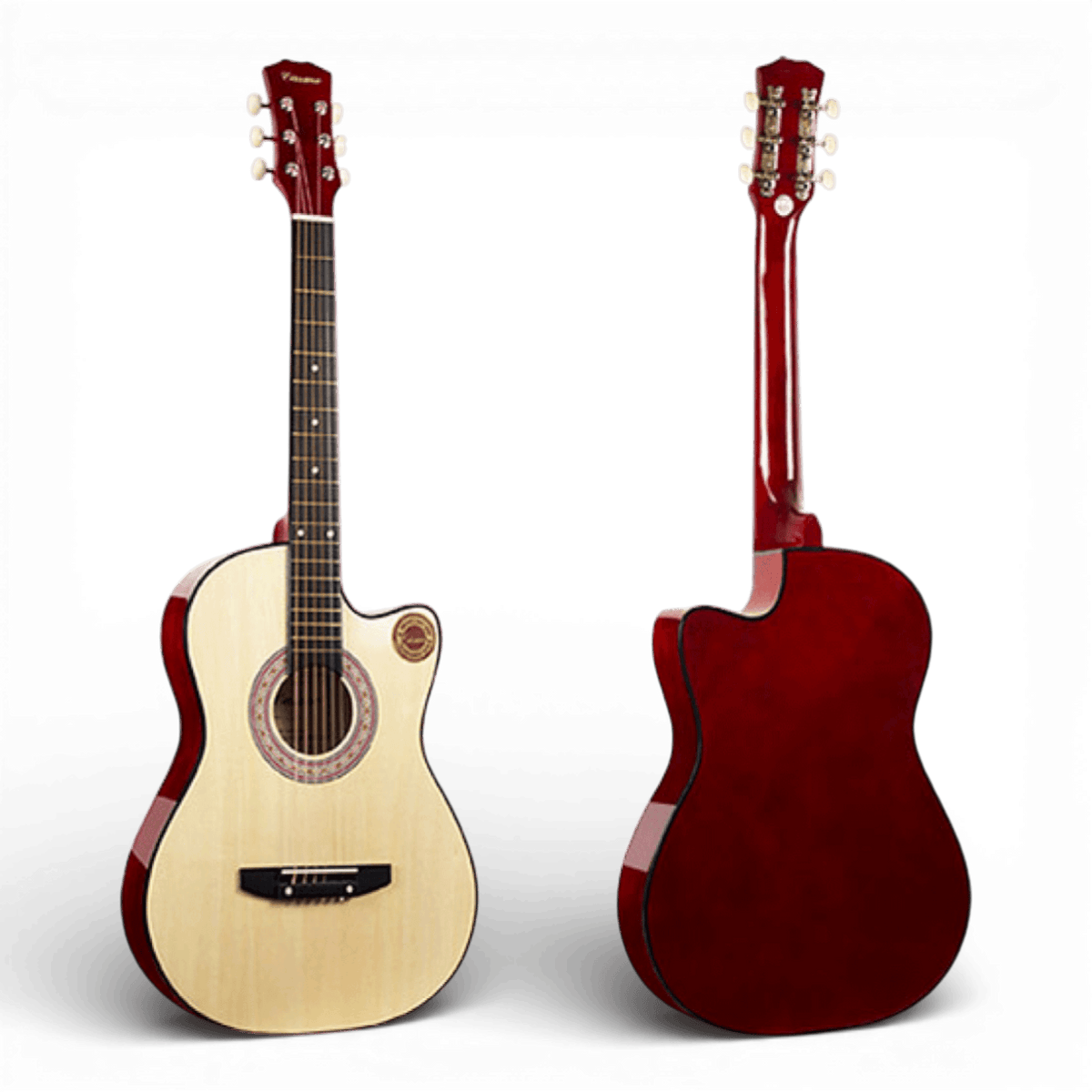 Chitara Acustica Crem/Natur 4/4 38" ( 95 x 35 cm ), pentru Incepatori si Adulti, Recomandata peste 8-10 Ani, 6 Corzi Metalice, 20 De Taste