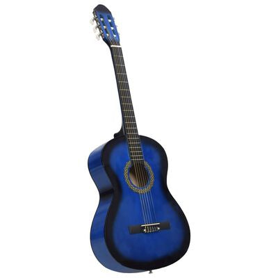 Blue Classical Guitar 4/4 38" (95 X 35 CM), for Beginners and Adults, Recommended for over 8-10 years, 6 Metal Strings, 20 Keys