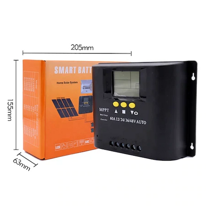 Controler solar MPPT 12V/24V/36V/48V, 60A, multifunctional, display LCD, 7 moduri de functionare, 6 protectii functionale, Negru