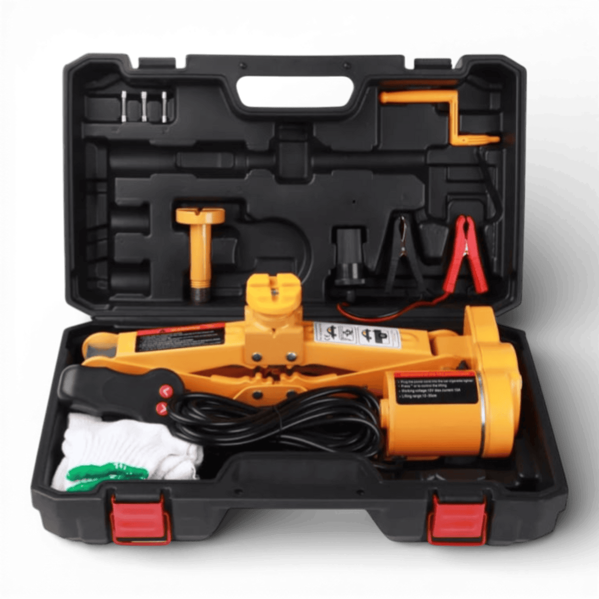 Cric auto AEIDEN electric tip foarfeca 12V cu trusa completa – 3 tone, portabil, cu telecomanda, cleme pentru baterie, cablu lung, manusi si cutie de transport, ideal pentru schimbarea rotilor si reparatii