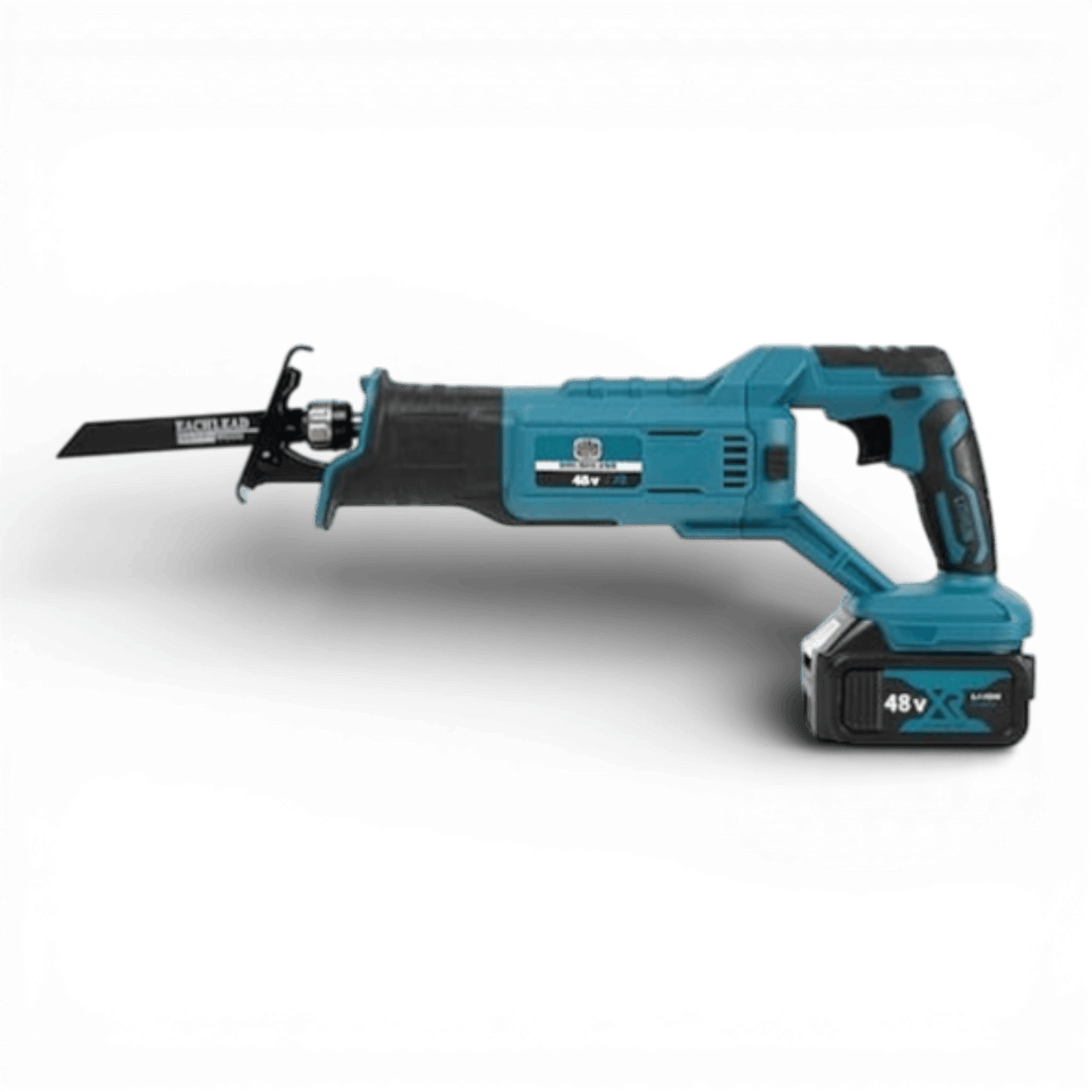 Fierastrau tip sabie AEIDEN cu 2 acumulatori 48V, 5000 mAh, mandrina autoblocanta, 4 bucati panza diferite modele, 1 incarcator, valiza compacta de transport, Albastru