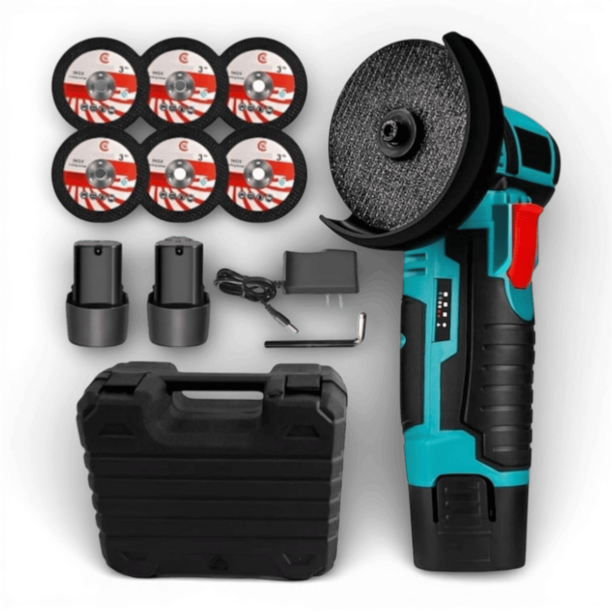 Mini polizor flex unghiular portabil AEIDEN ® 2 acumulatori 48V, 750W, 1500 mAh, 19500 rpm, 6 discuri 76 mm, soft start, autonomie mare, design modern, Verde/Negru