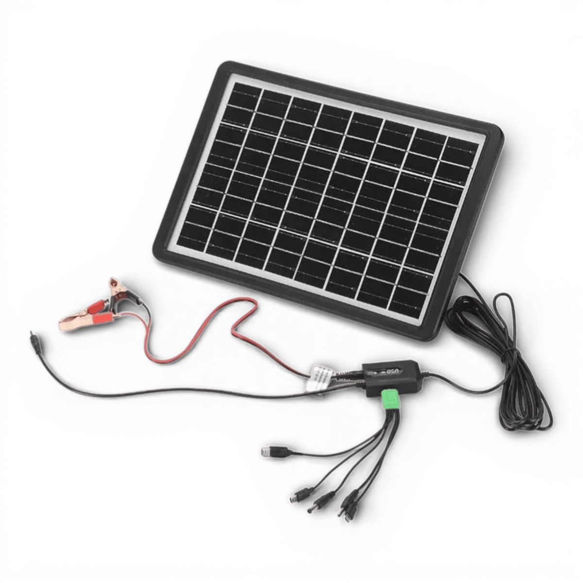 Panou solar portabil cu regulator, 15 W, tensiune 16 V / 9 V / 6 V, porturi multiple USB, IP65, încărcare dispozitive electronice și baterii auto/moto, negru