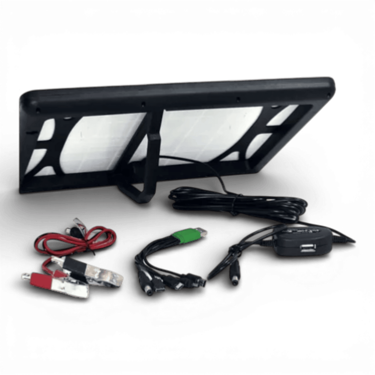 Panou solar portabil cu regulator, 15 W, tensiune 16 V / 9 V / 6 V, porturi multiple USB, IP65, încărcare dispozitive electronice și baterii auto/moto, negru