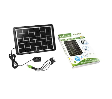 Portable Solar Panel, Power 8W, Voltage 6V, IP65, Cable with 5 in 1 Plugs, Black 