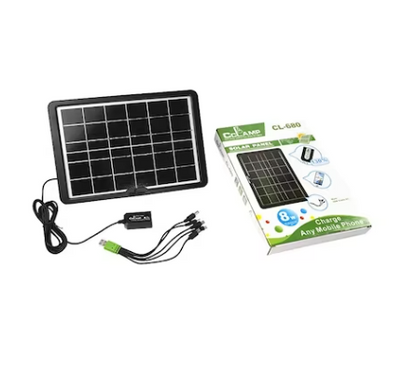 Panou Solar Portabil, Putere 8W, Tensiune 6V, IP65, Cablu cu Mufe 5 in 1, Negru